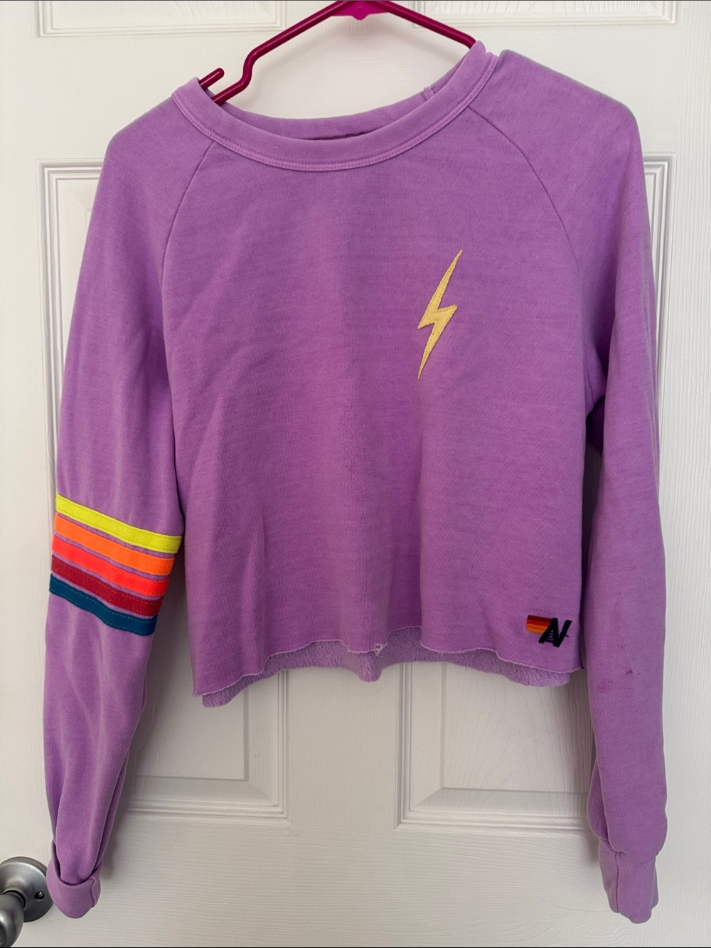 Lightning Cropped Sweatshirt with Rainbow Sleeve